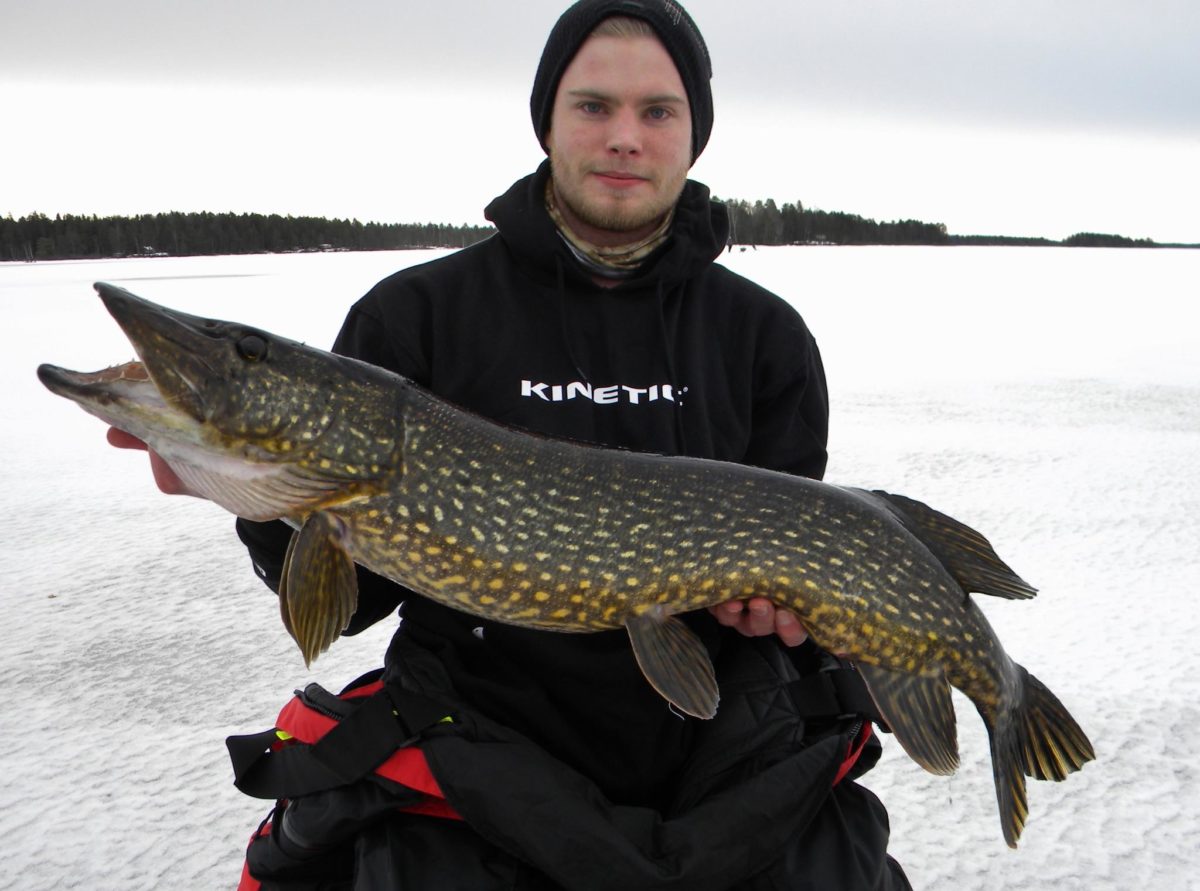 Kinetickfishing’s Daniel Nilsson melder inn en pike. (Saturday, March 2, 2013)