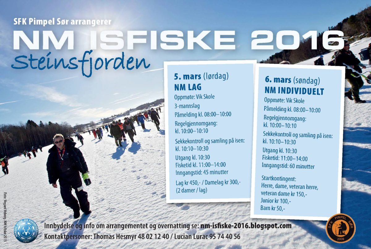 NM isfiske 2016 arrangeres på Steinsfjorden.
